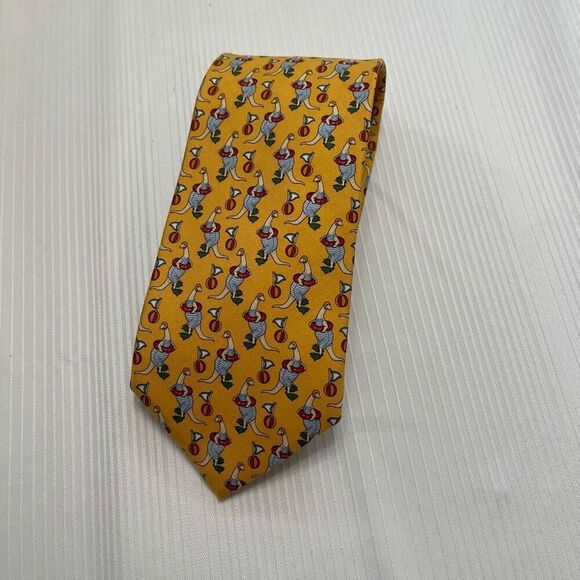 Brooks Brothers Makers Yellow Silk Beachy Animal Tie Necktie - Picture 1 of 6